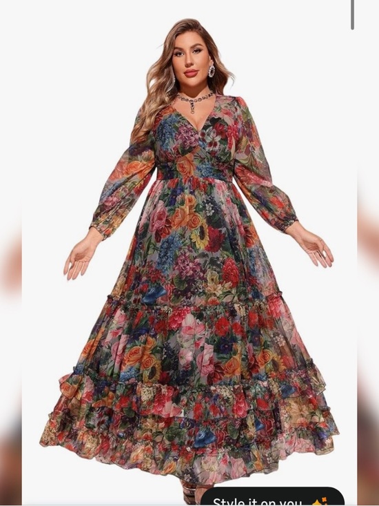 Amazon Dresses & Skirts - Amazon Floral V-Neck Long Sleeve Tiered Maxi Dress - Multicolor